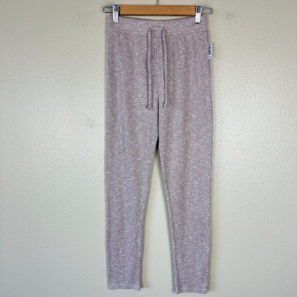 Gymshark Womens Small Slounge Pants Joggers Athleisure Knit Ribbed Cozy Taupe - Picture 2 of 6